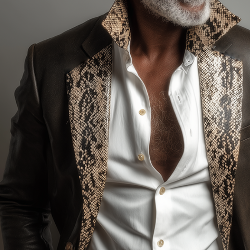 Men's Retro Casual Snakeskin Pattern PU Leather Blazer MTA0400I5TO