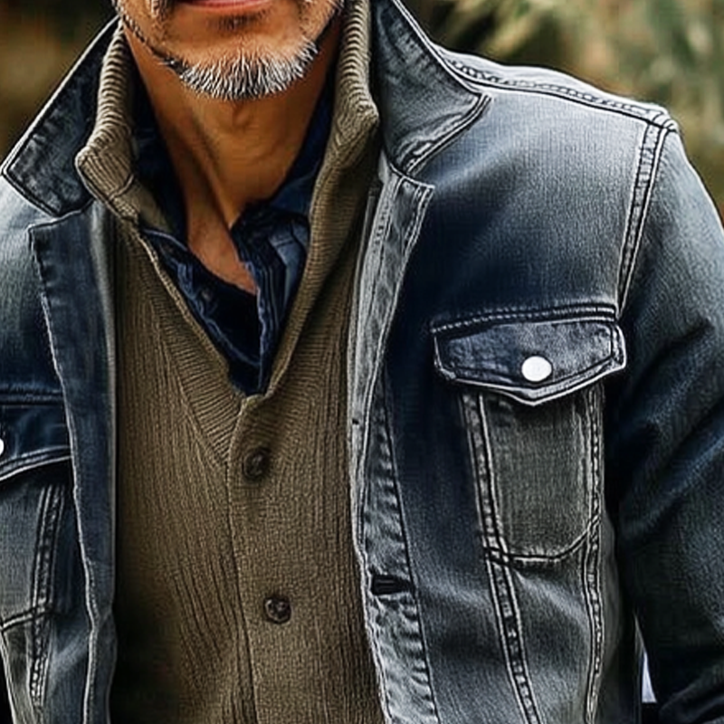 Men's Vintage Faded Blue Lapel Button-Down Denim Jacket MTA3092H1U