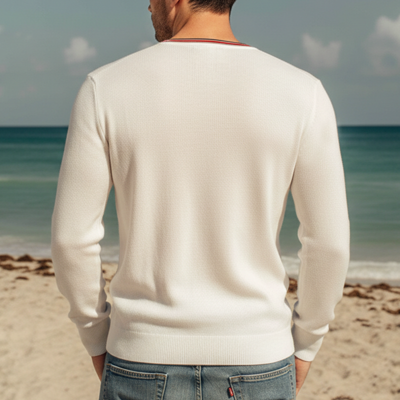 Men's Classic White Deep V-neck Knitted Sweater MTZ2251A7U