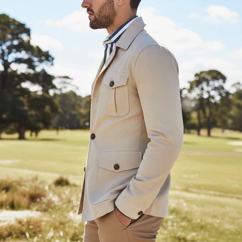 Men's Classic Business Off-white Suede Slim-fit Jacket MTA2041L6U