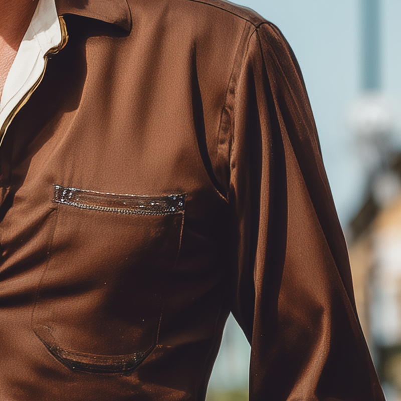 Men's Fashion Solid Color Lantern Sleeve Satin Long Sleeve Shirt MTA2973H2P