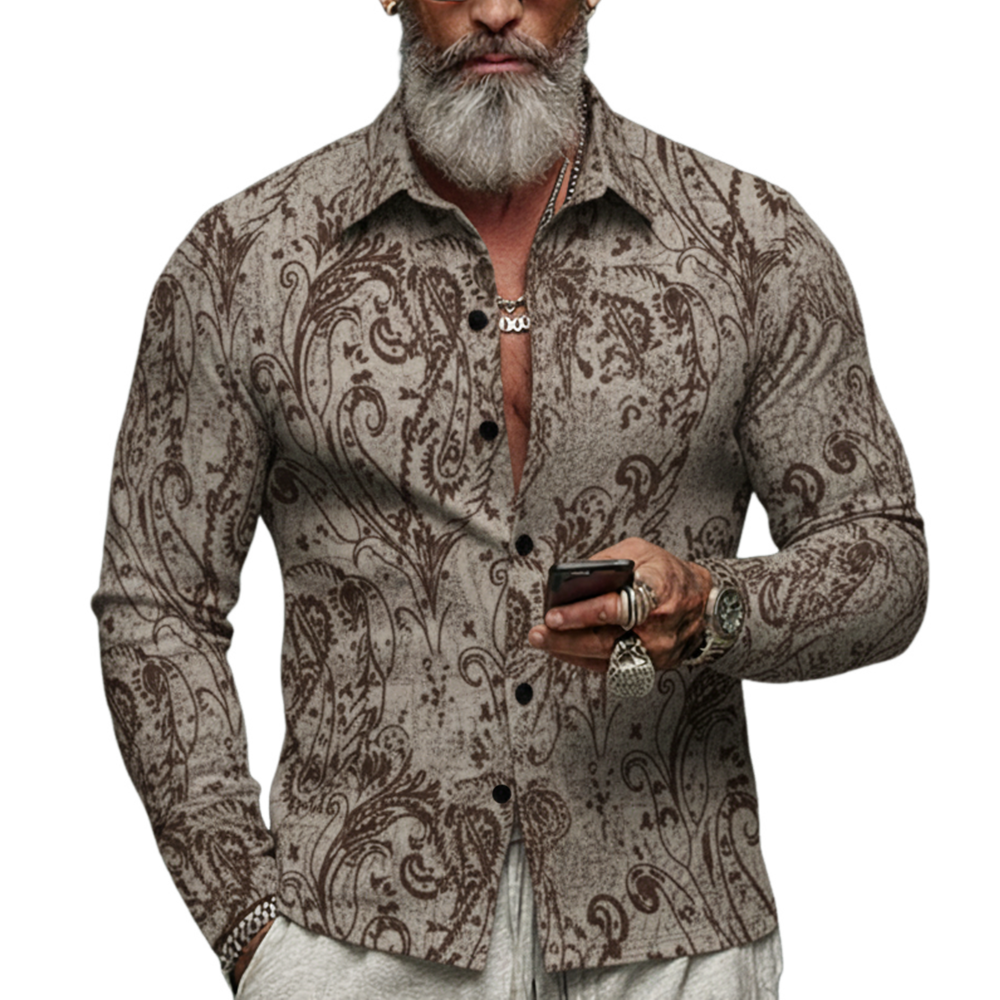 Men's Classic Vintage-print Blended Long-sleeved Shirt MTA1775L0K