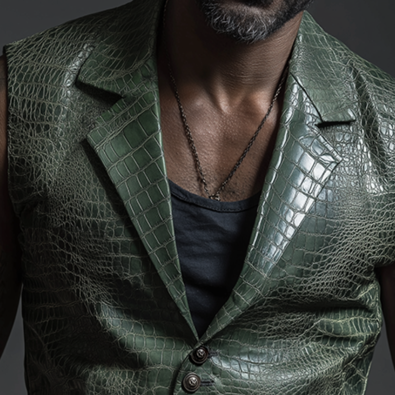 Men's Retro Casual Crocodile Pattern PU Leather Lapel Vest MTA2176H7TO