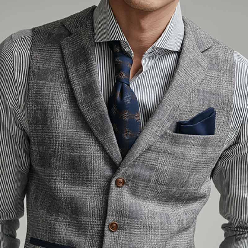 Men's Retro Casual Plaid Lapel Vest MTA2295K0TO