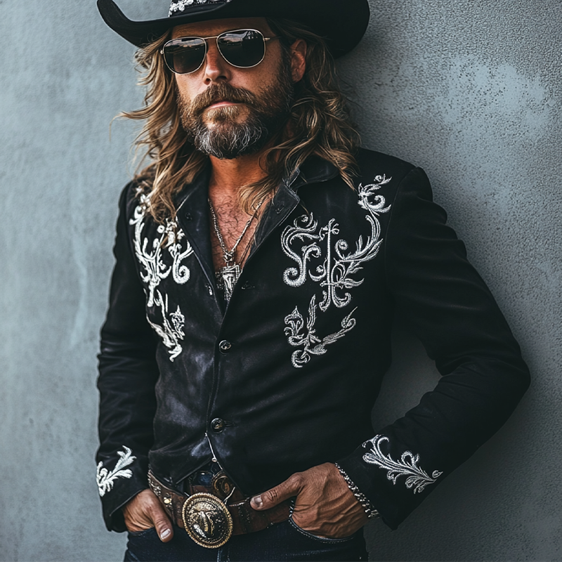 Men's Western Cowboy Style Faux Suede Embroidered Jacket MTA0186L2X