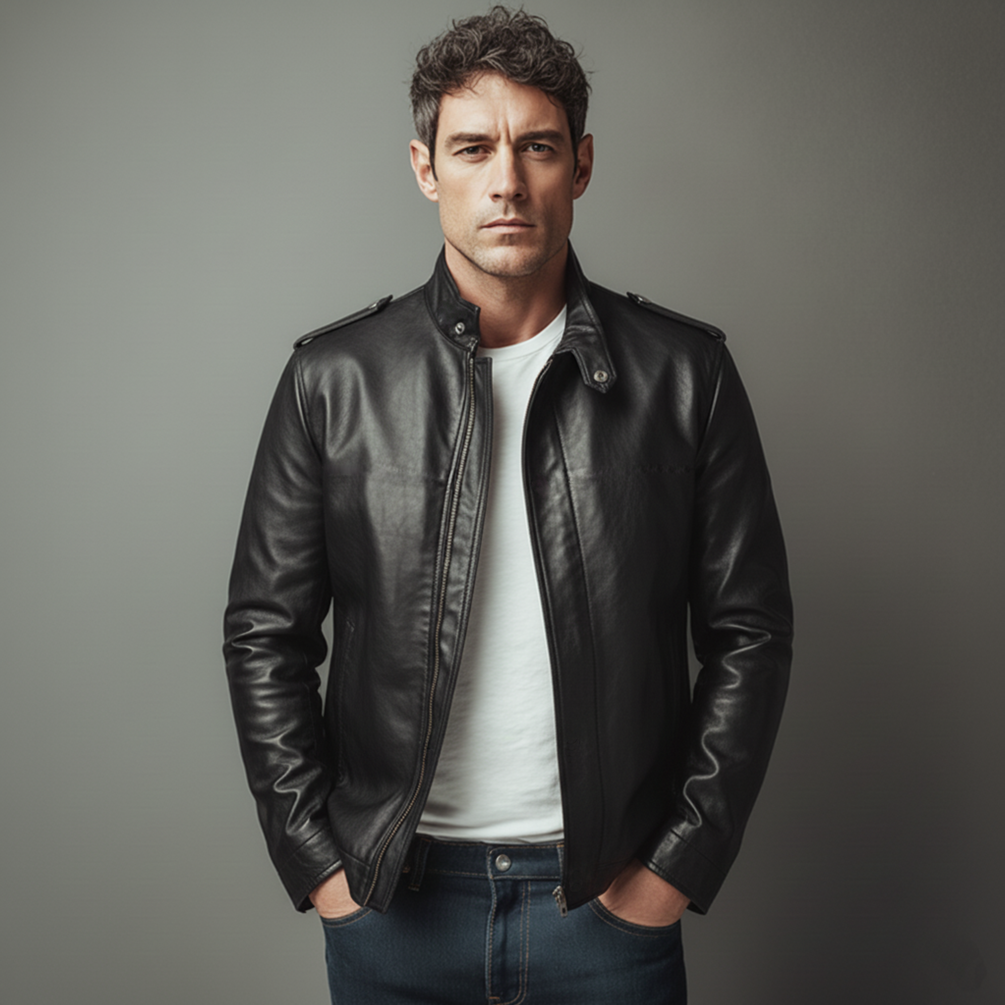 Men's Classic Casual Stand-up Lapel Zipper PU Leather Jacket MTA1593J3K