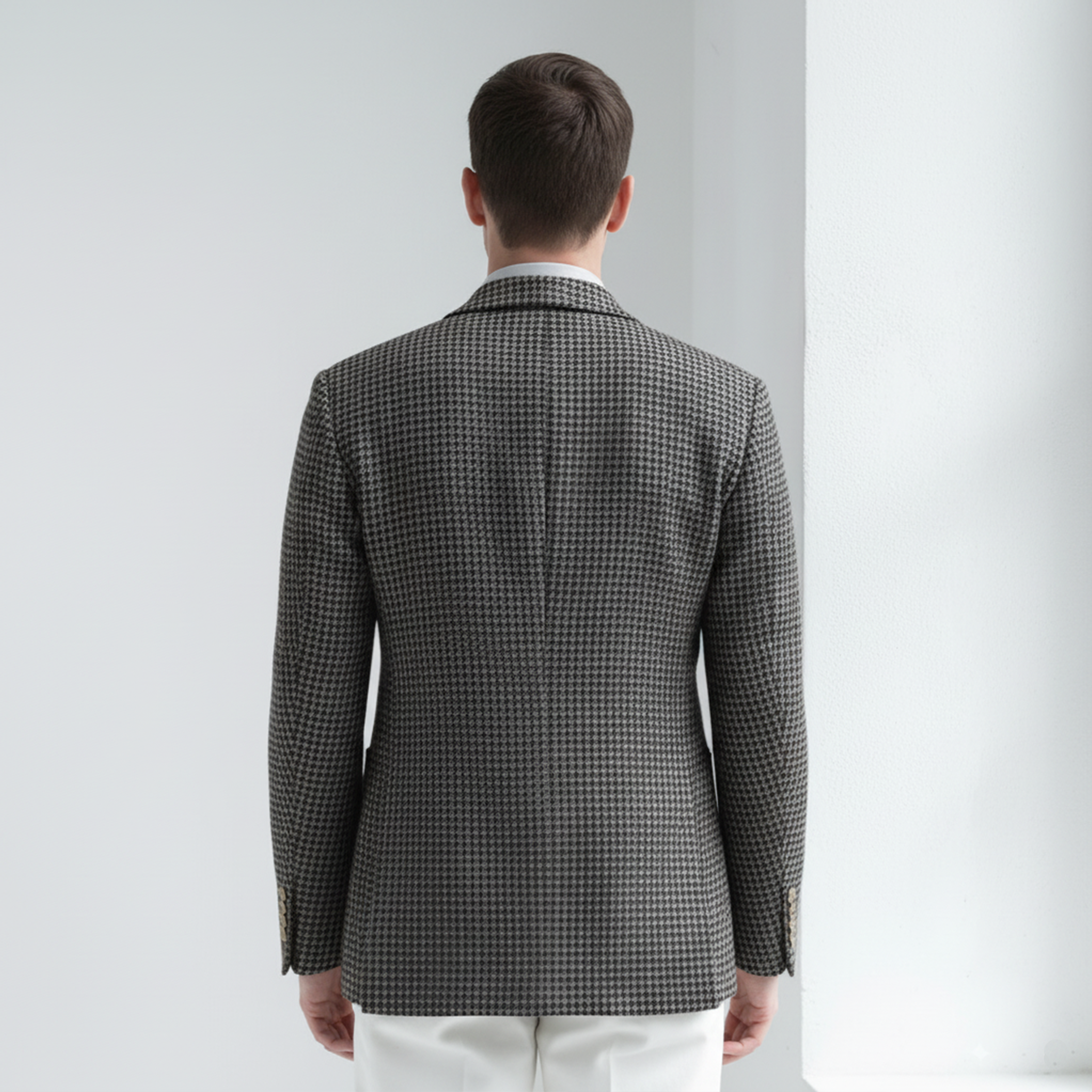 Men's Classic Retro Light Business Faux Small Houndstooth Wool Double-breasted Blazer MTA2584I0K