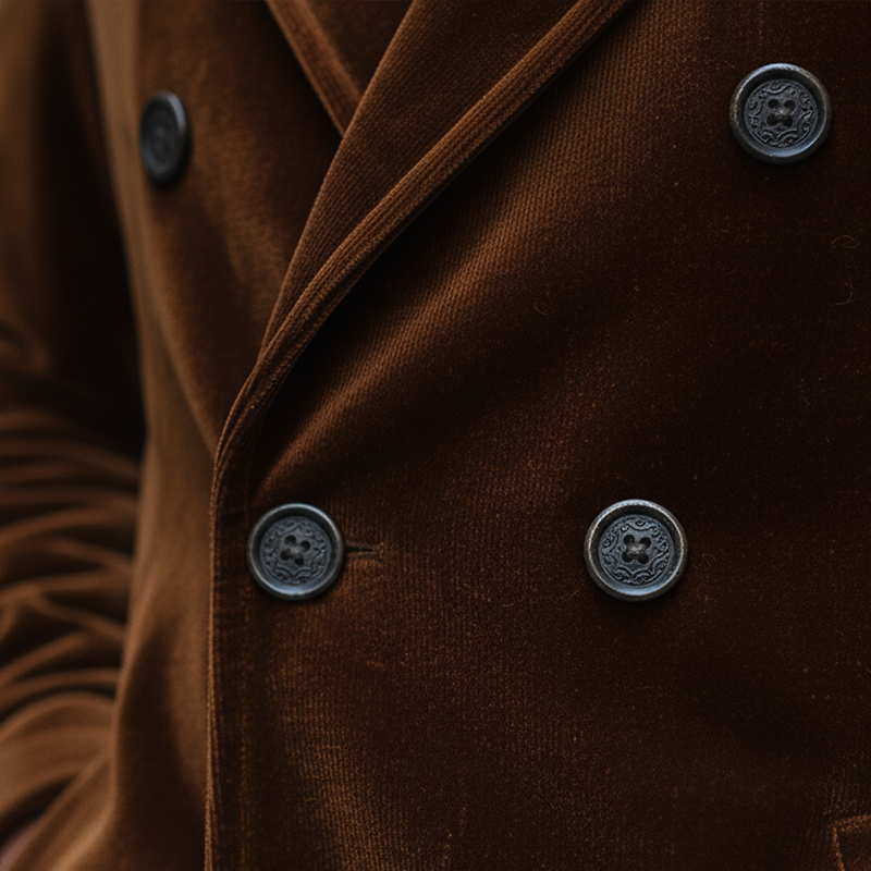 Men's Winter Retro Glossy Velvet Double-Breasted Warm Jacket MTA0442K1P