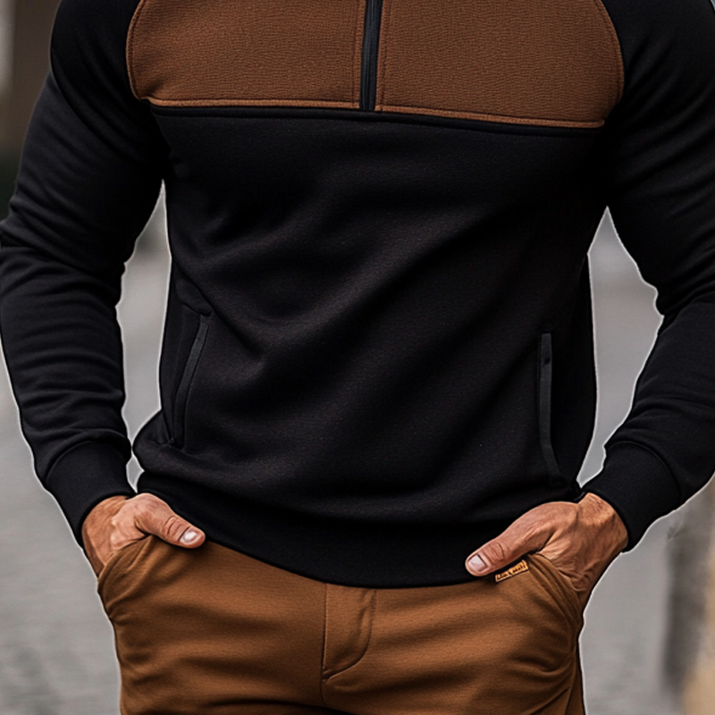 Men's Contrast Color Stand Collar Half Zip Blend Long Sleeve Sweatshirt MTA1309J2X