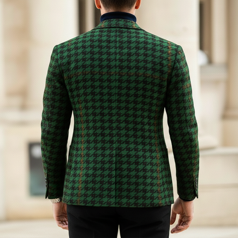 Men's Classic Business Houndstooth Double-button Faux Wool Blazer MTA1649J5U