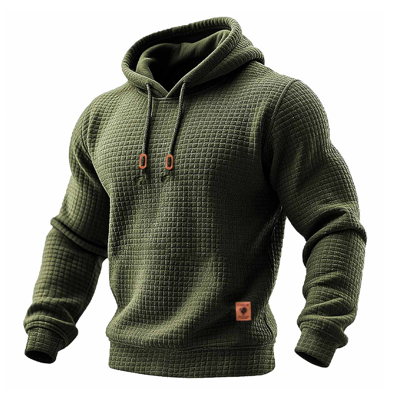 Men's Solid Color Plaid Textured Pullover Hoodie MTA0957J9X