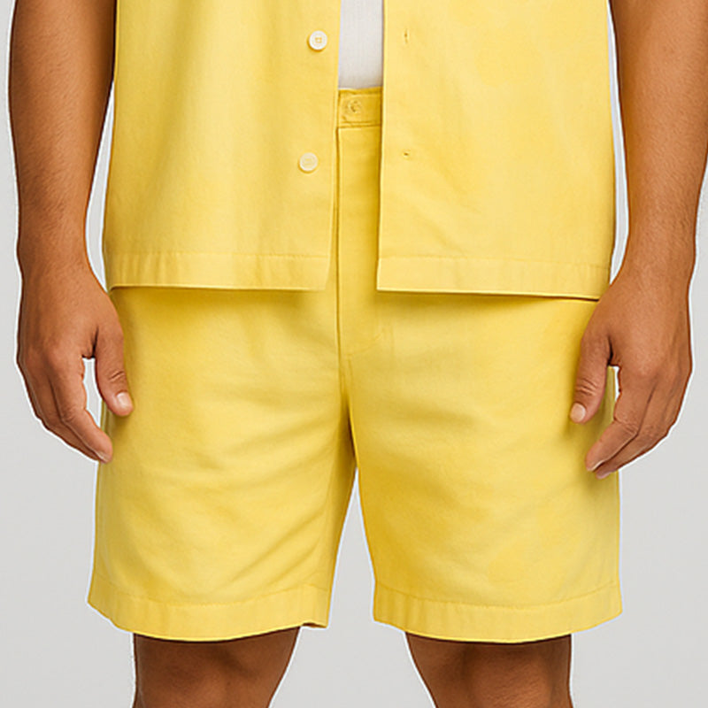Men's Summer Fashion Solid Color Cotton And Linen Short-Sleeved Shorts Suit MTA2188E7P