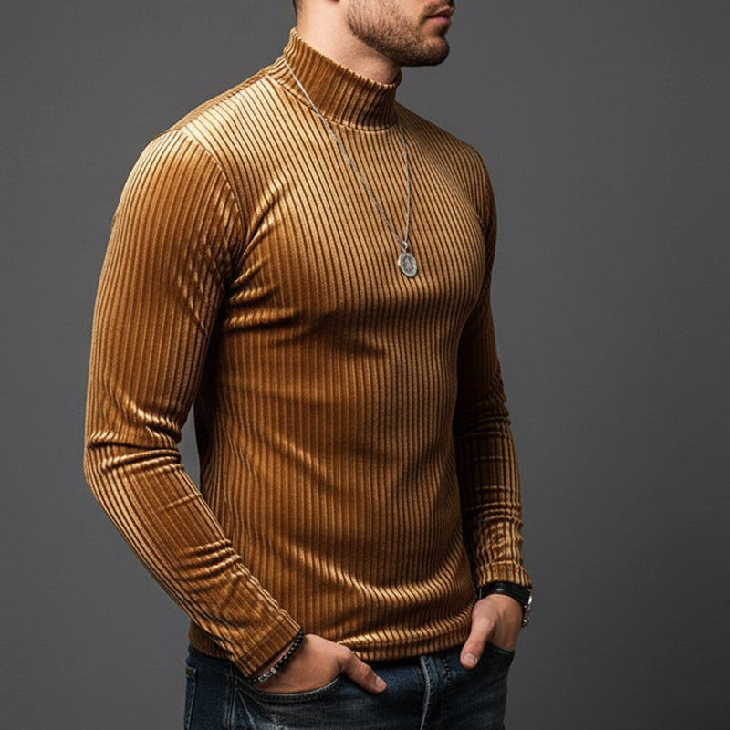Men's Urban Slim-fit Velvet Striped Long-sleeved T-shirt MTA2481K0U
