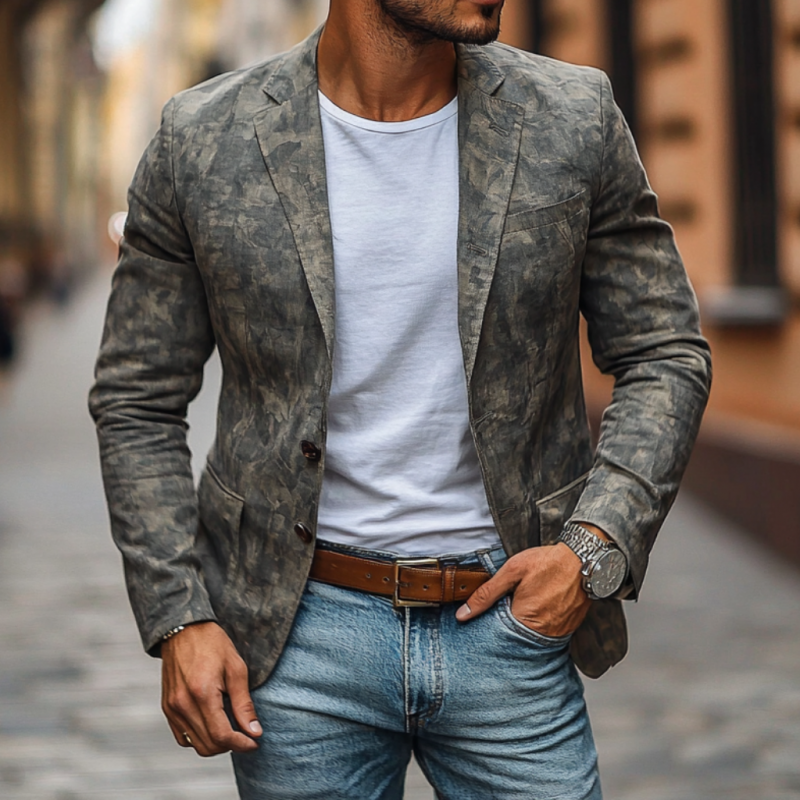 Men's Casual Outdoor Camouflage Print Notched Lapel Single-breasted Slim Fit Blazer MTA2819D3M