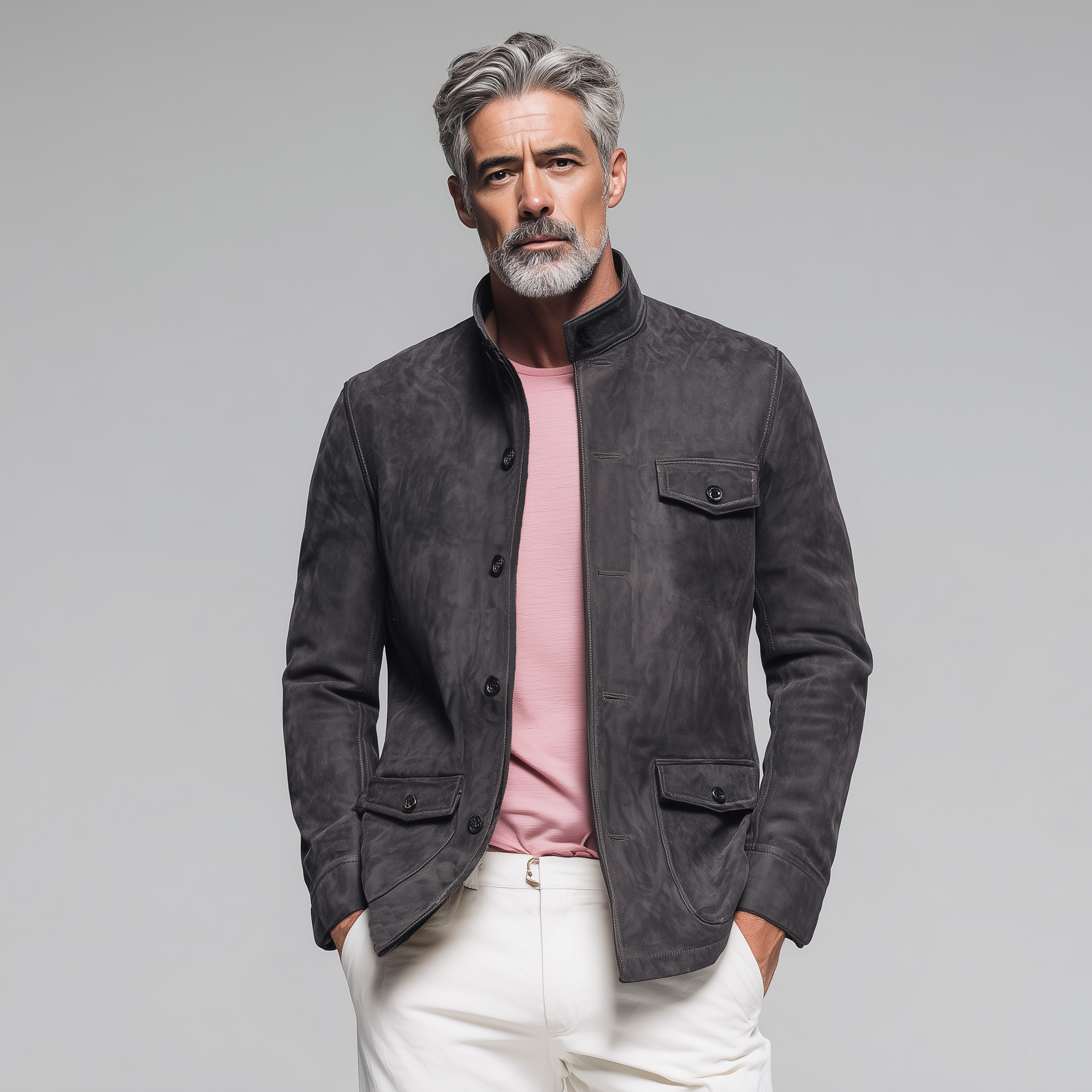 Men's Classic Casual Stand Collar Suede Jacket MTA2991H5K