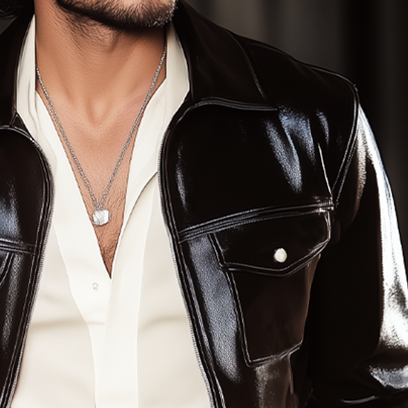 Men's Vintage Waxed Leather Lapel Zipper Jacket MTA1153H4U