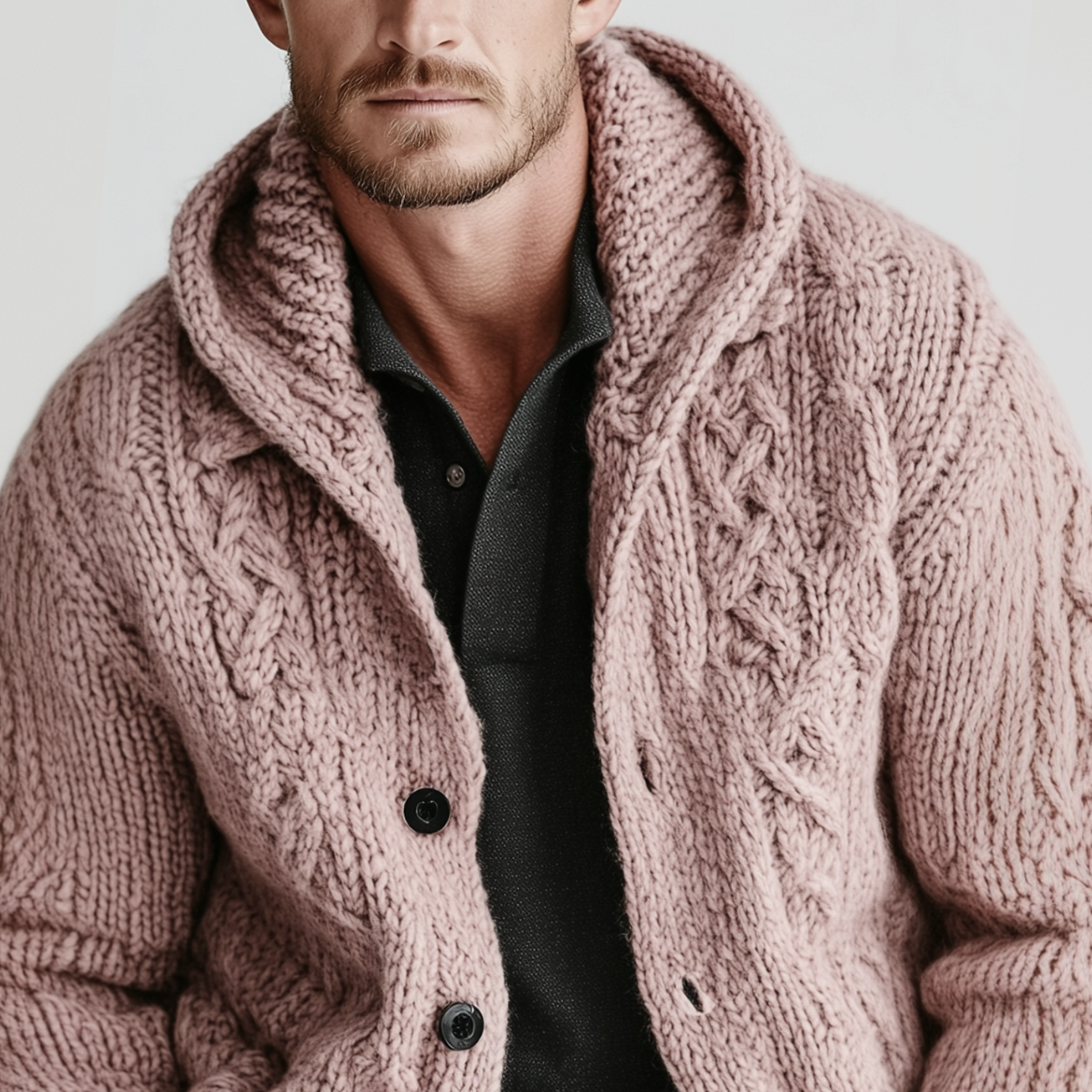 Men's Classic Casual Hooded Single-breasted Pink Jacquard Knit Cardigan MTA1912I8K