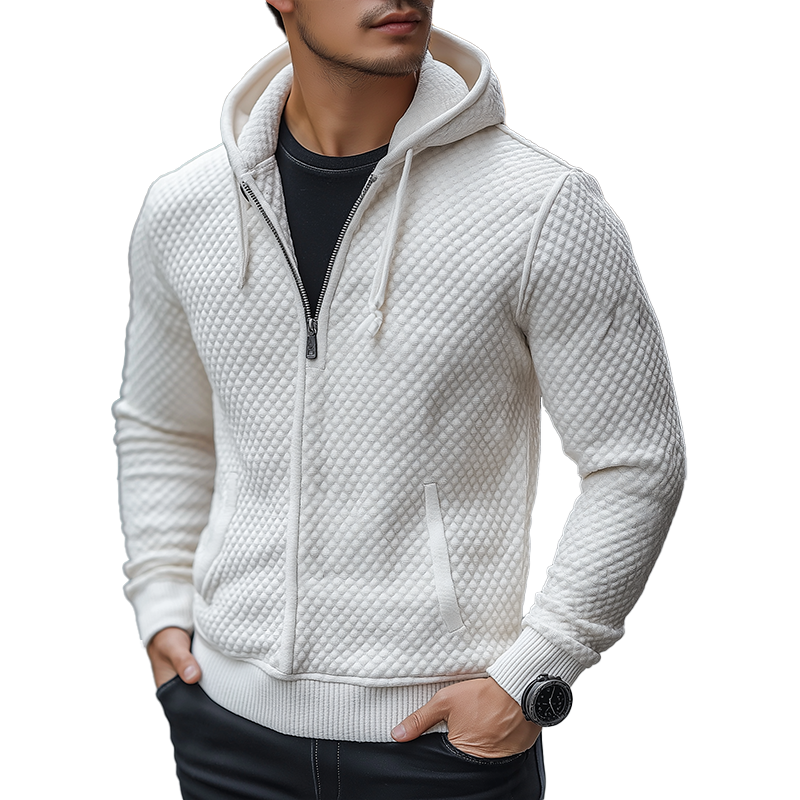 Men's Stylish Minimalist Waffle Textured Cotton Blend Hooded Sweatshirt MTA0573K6P