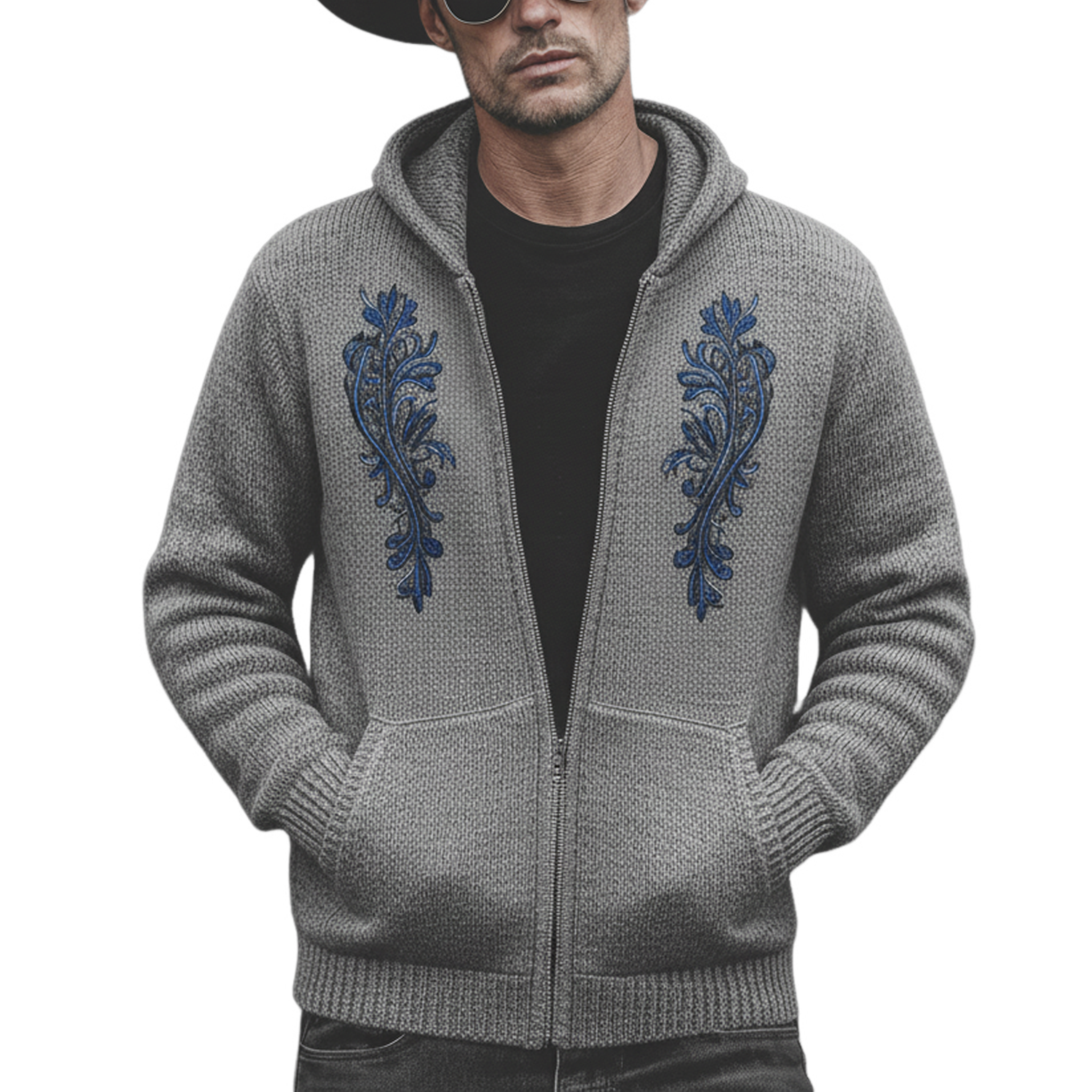 Men's Classic Casual Embroidered Hooded Zip-Up Cardigan MTA0422L1K