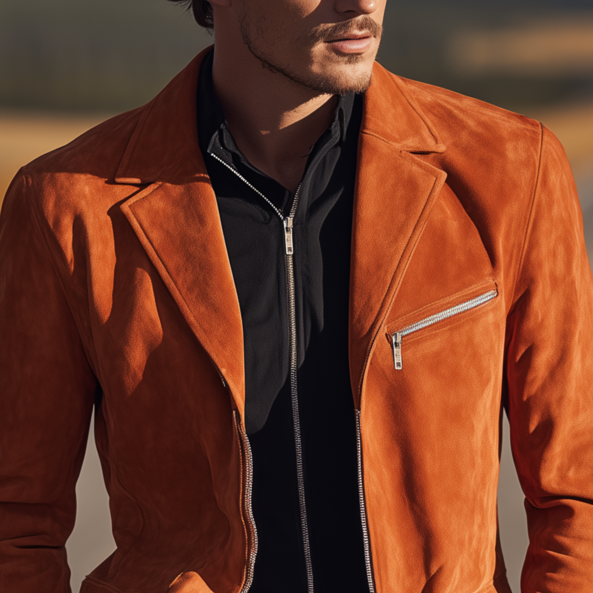 Men's Classic Casual Suede Zip-up Slim-fit Blazer MTA2603H7K