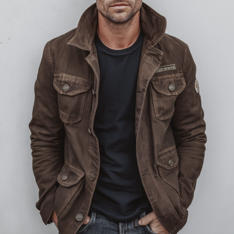 Men's Vintage Casual Cotton Washed Distressed Multi-Pocket Button Jacket MTA1076I4TO