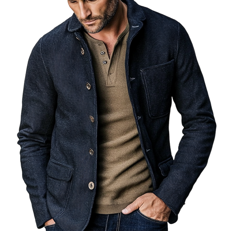 Men's Blended Lapel Single-breasted Twill Jacket MTA2264H5X