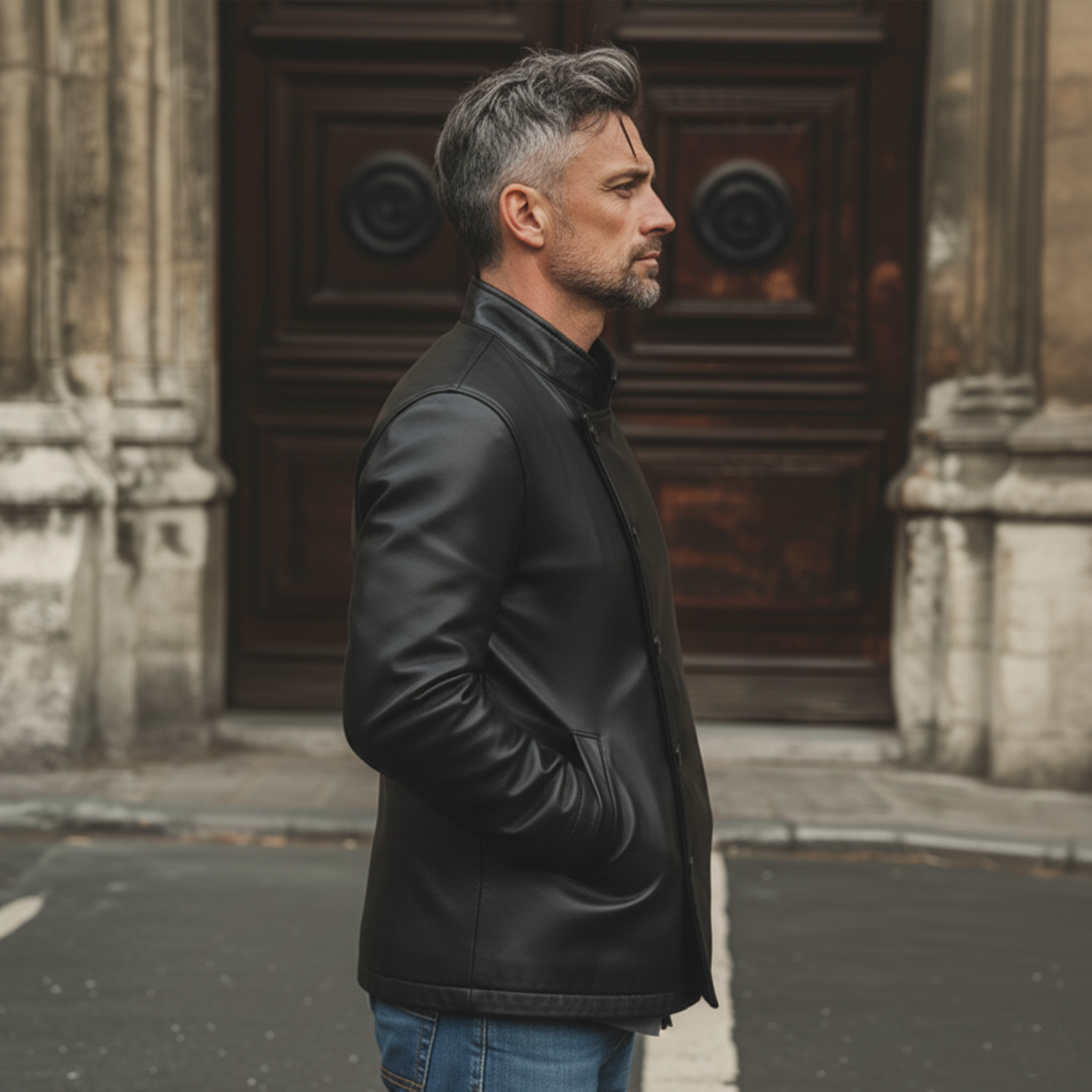 Men's Classic Retro Stand Collar PU Leather Jacket MTA2890K6K