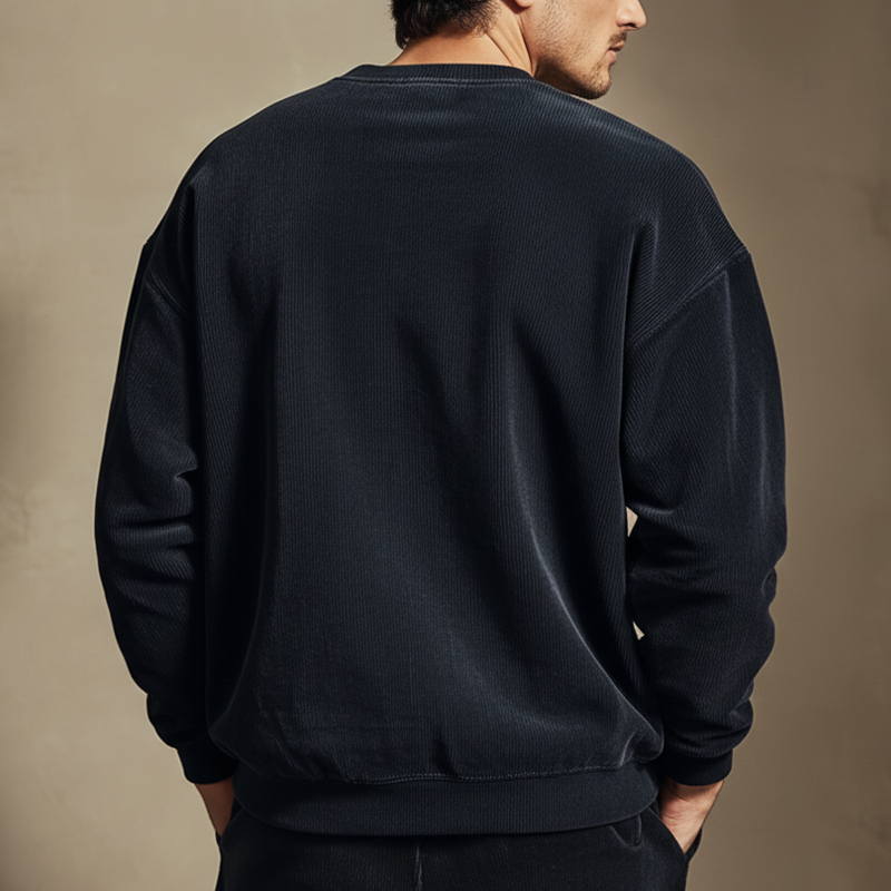 Men's Urban Solid Color Corduroy Crew Neck Sweatshirt MTA0955L2U