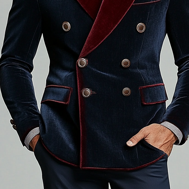 Men's Retro Color Block Velvet Lapel Blazer MTA0480L3X