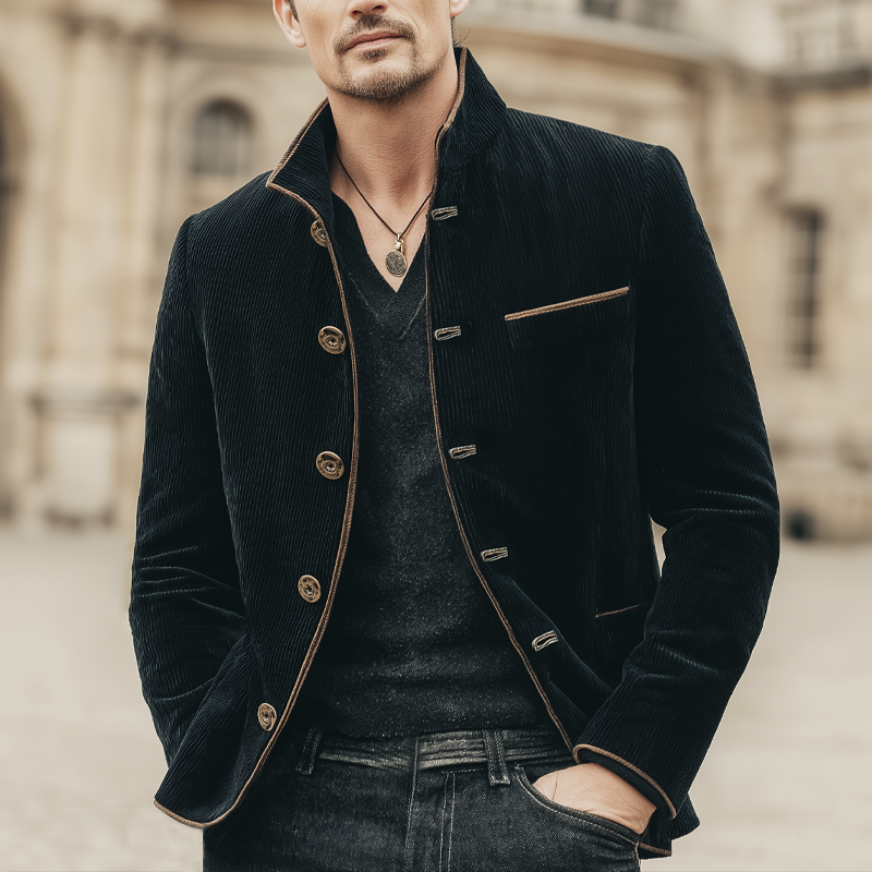 Men's Classic Corduroy Stand Collar Multi-Button Jacket MTA0860K3U