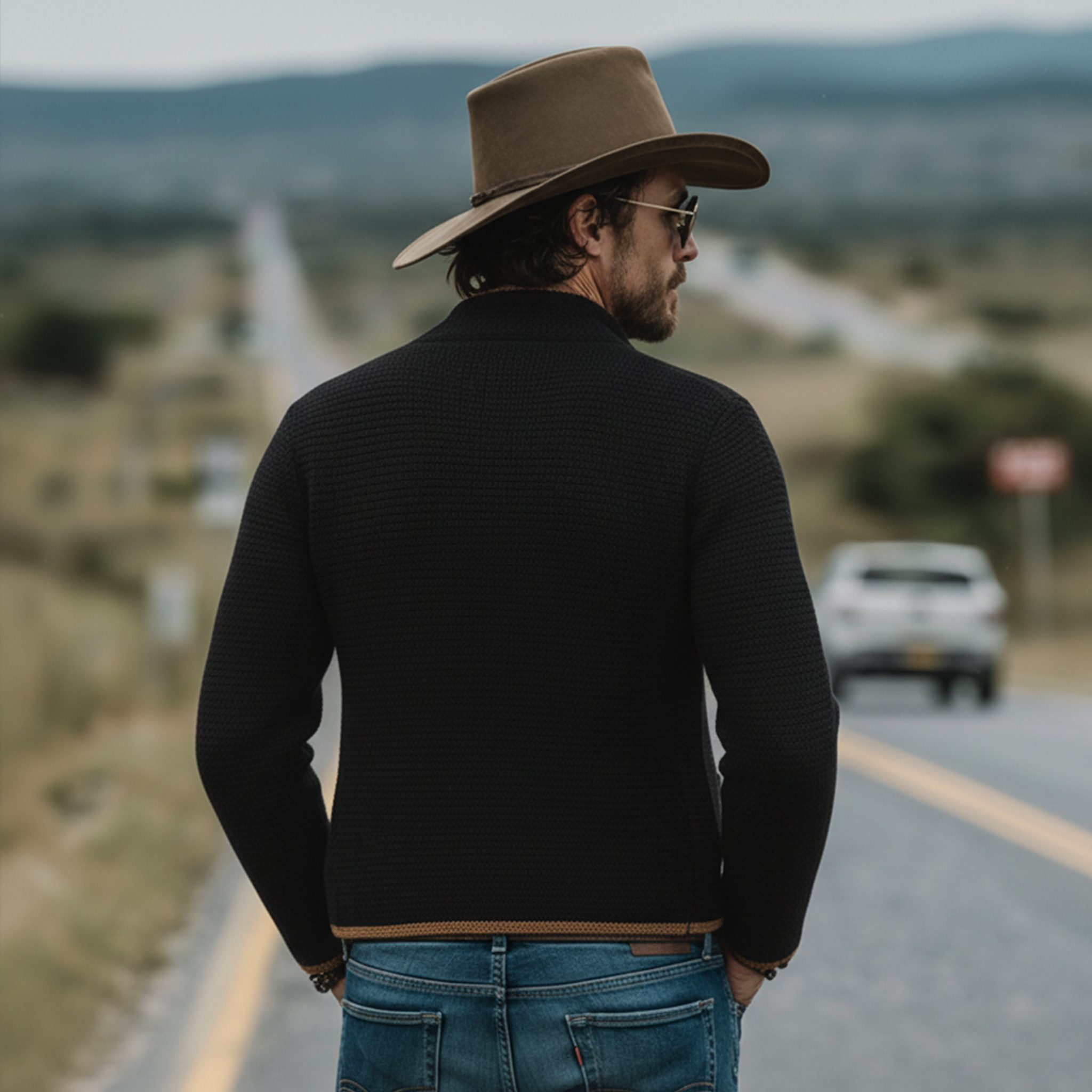 Men's Classic Vintage Western-style Stand-collar Knitted Cardigan MTA0857L0K