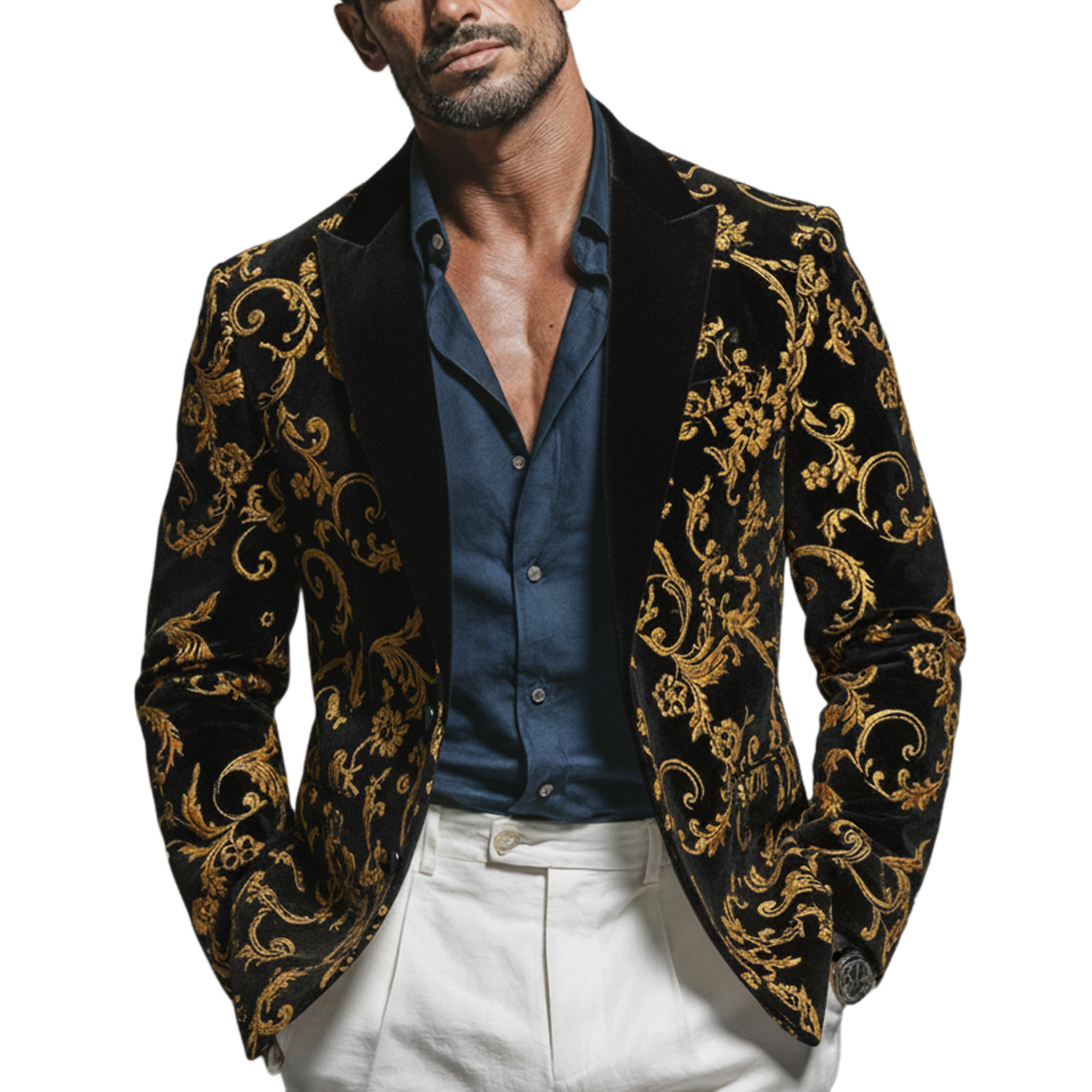Men's Classic Vintage Velvet-feel Printed Single-breasted Blazer MTA2062L5K
