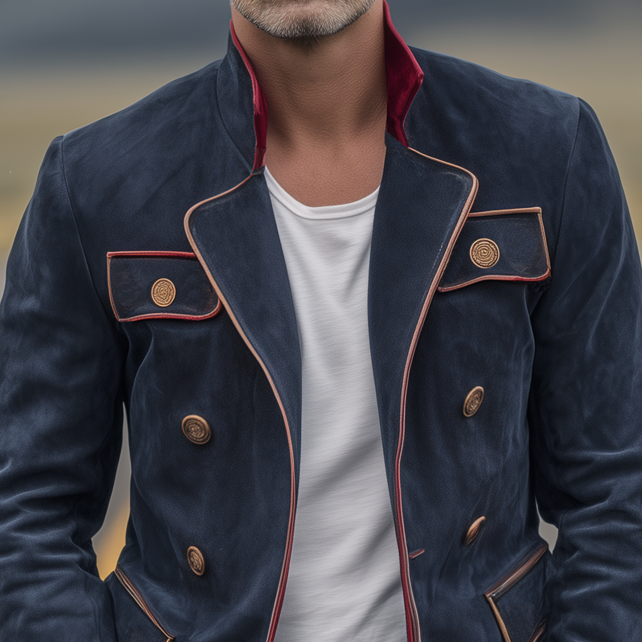 Men's Classic Vintage Double Breasted Lapel Contrast Suede Jacket MTA2796H7K