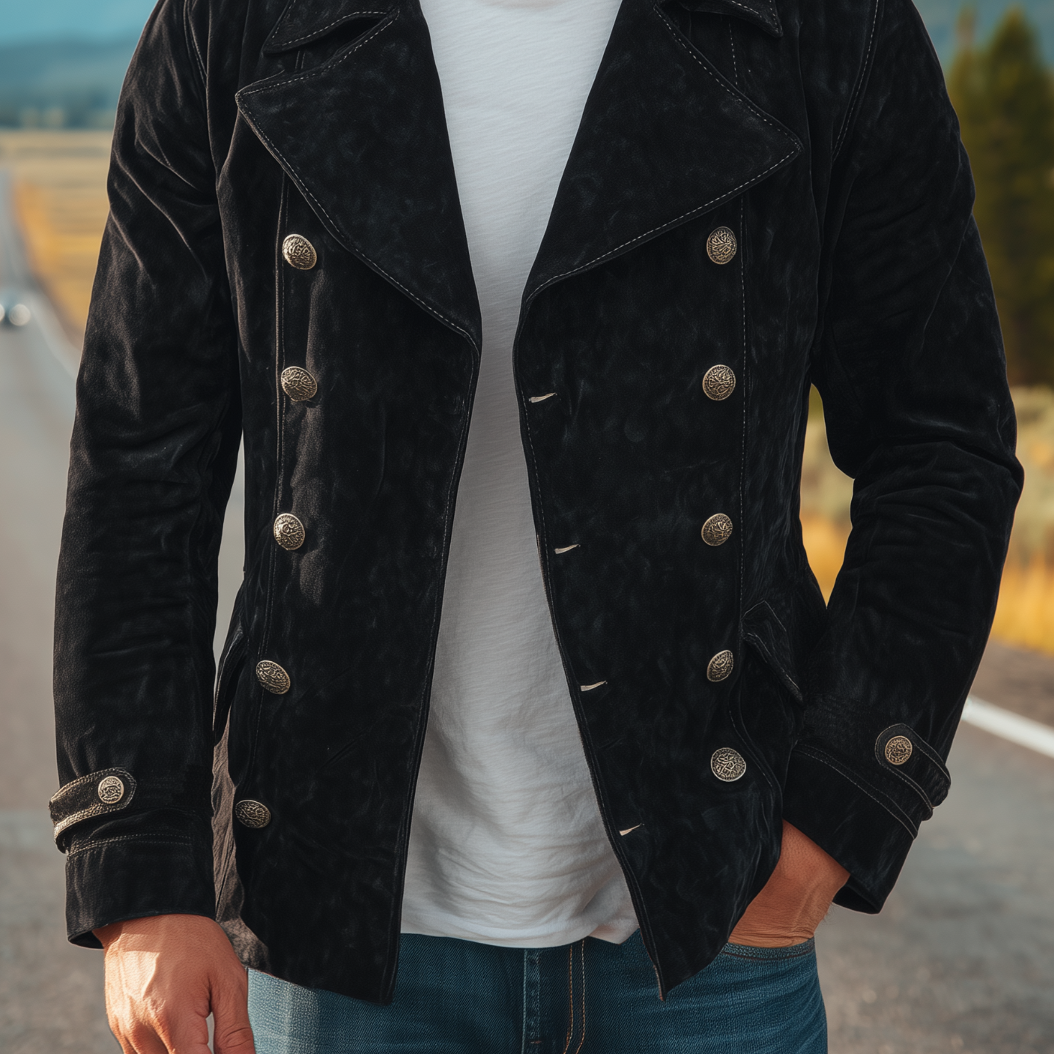 Men's Classic Vintage Suede Lapel Double Breasted Slim Fit Jacket MTA0785H1K