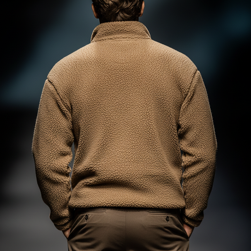 Men's Casual Faux Lambswool Quarter Zip Stand Collar Sweatshirt MTA2517J2U