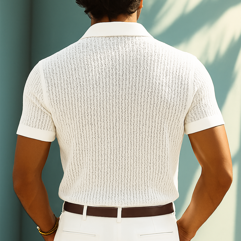 Men's Business Solid Color Knitted Short-sleeved Shirt MTA1836G7U