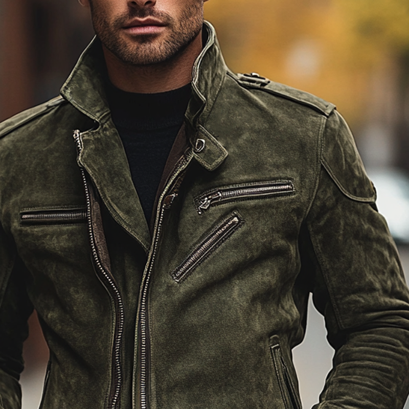 Men's Vintage Zip-Up Faux Suede Motorcycle Jacket MTA2952H2X