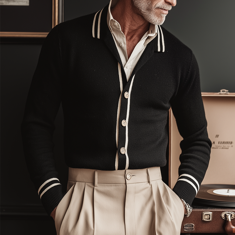 Men's Retro Casual Simple Knitted Lapel Long Sleeve Shirt MTA2371I2TO