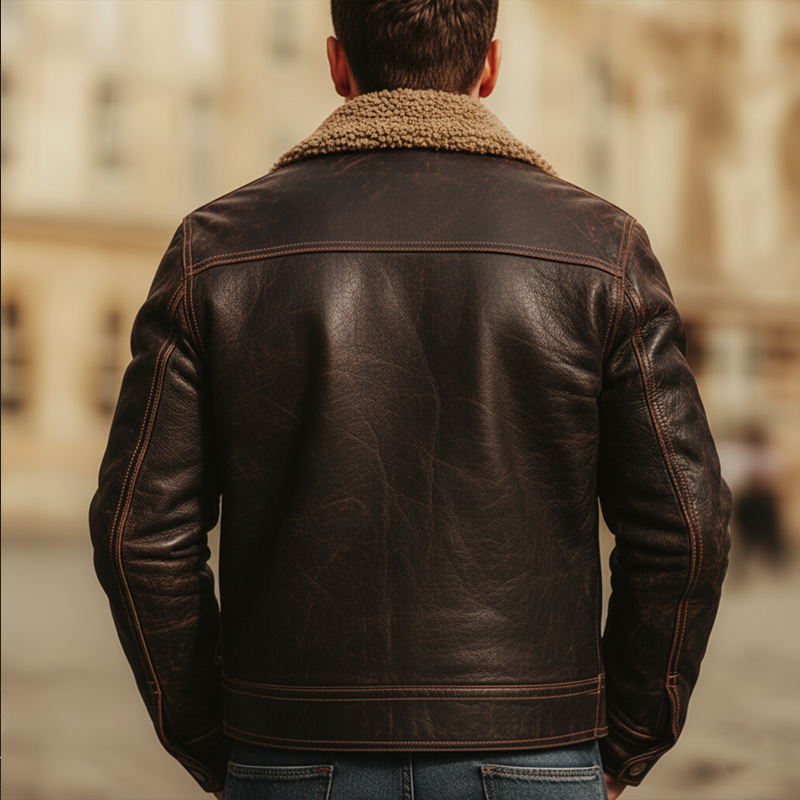 Men's Urban Warm Red-brown PU Leather Lambskin Lining Jacket MTA2006K4U