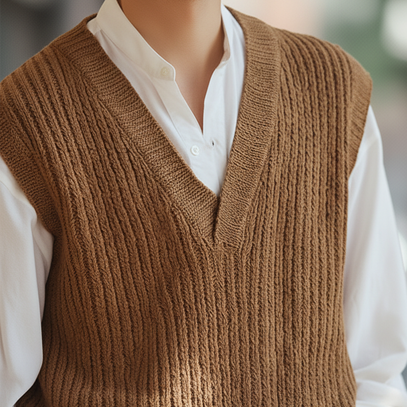 Men's Winter Simple Cotton Yarn Knitted V-Neck Vest MTA2885K7P
