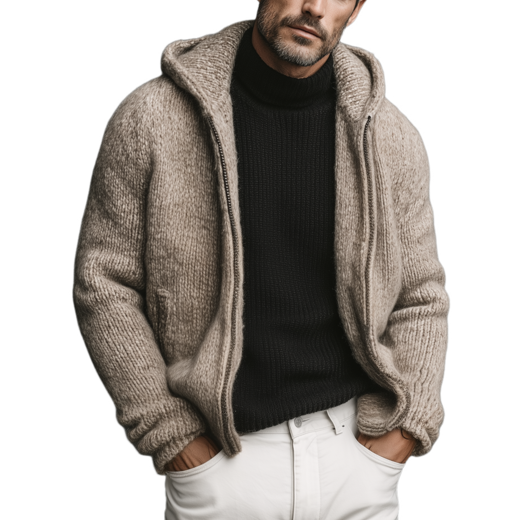 Men's Classic Casual Hooded Zippered Knit Cardigan MTA1859I5K