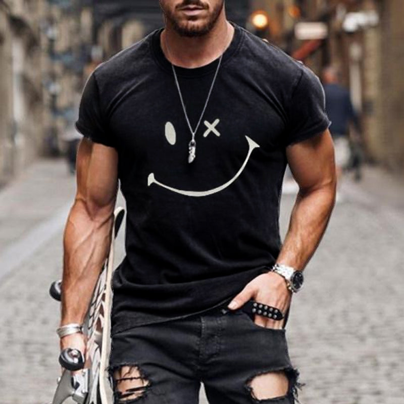 Camiseta de manga corta con cuello redondo y estampado de sonrisas vintage para hombre 23719330Y