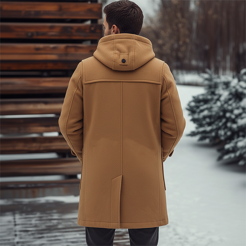 Men's Solid Color Faux Wool Blend Hooded Mid-Length Coat MTA1449J0X