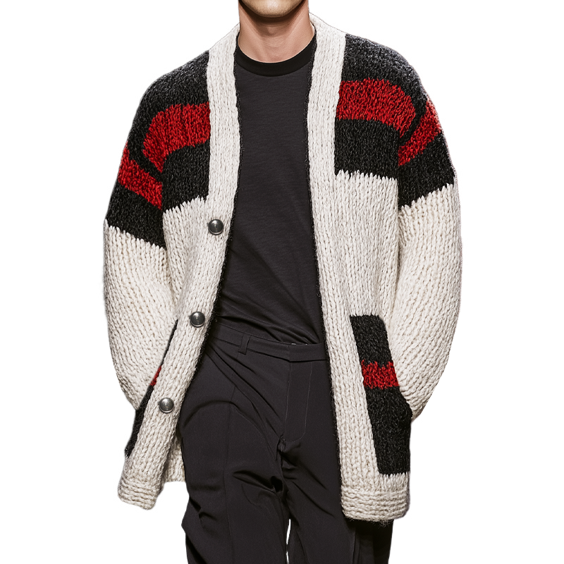 Men's Classic Colorblock Mid-Length Button-Down Cardigan MTA2731J6U