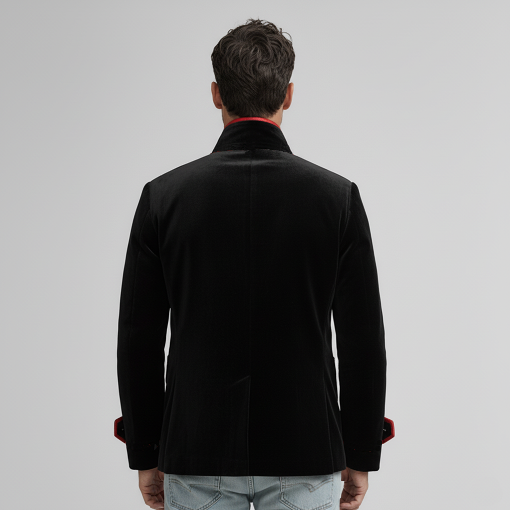 Men's Classic Retro Lapel Faux Velvet Double-breasted Jacket MTA0452L9K