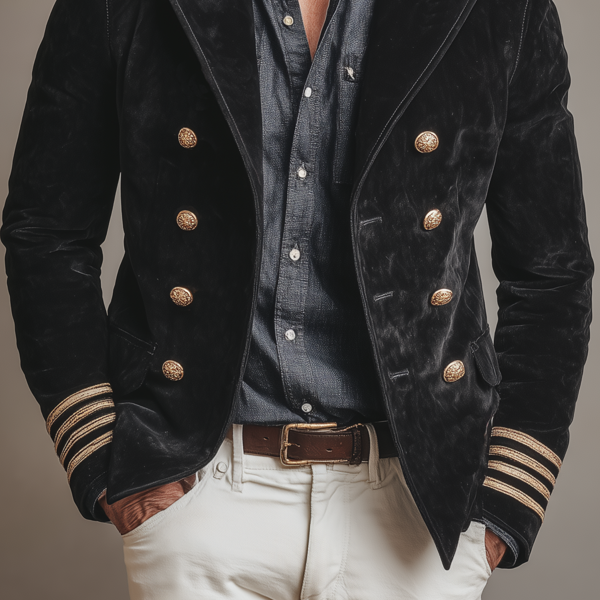 Men's Classic Retro Lapel Double-breasted Epaulette Suede Jacket MTA1581I5K