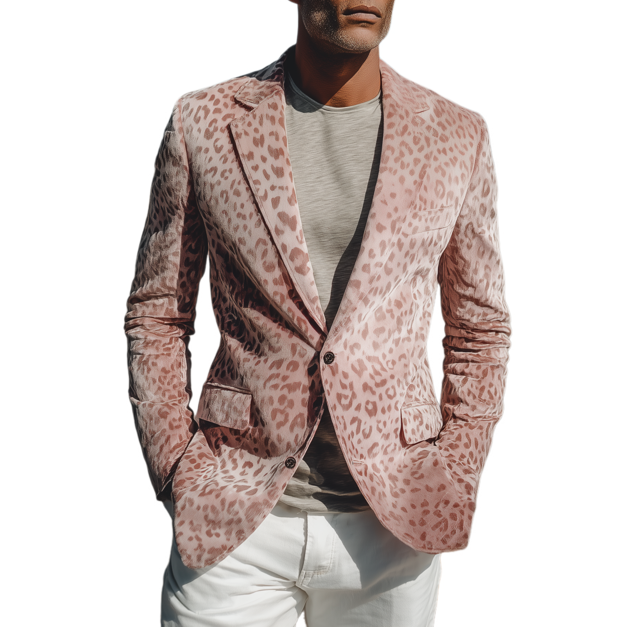 Men's Stylish Casual Pink Leopard Suede Single-breasted Slim-fit Blazer MTA1316H1K