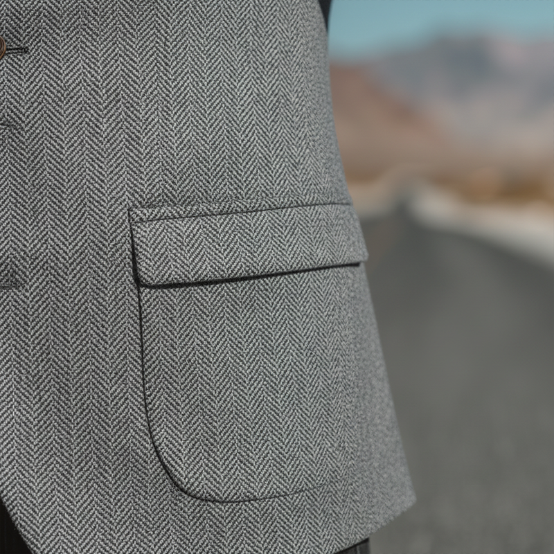 Men's Winter Fashionable Herringbone Faux Wool Stand Collar Jacket MTA2471I5P