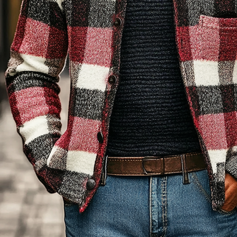 Men's Casual Plaid Polar Fleece Lapel Button Jacket MTA2387J6X
