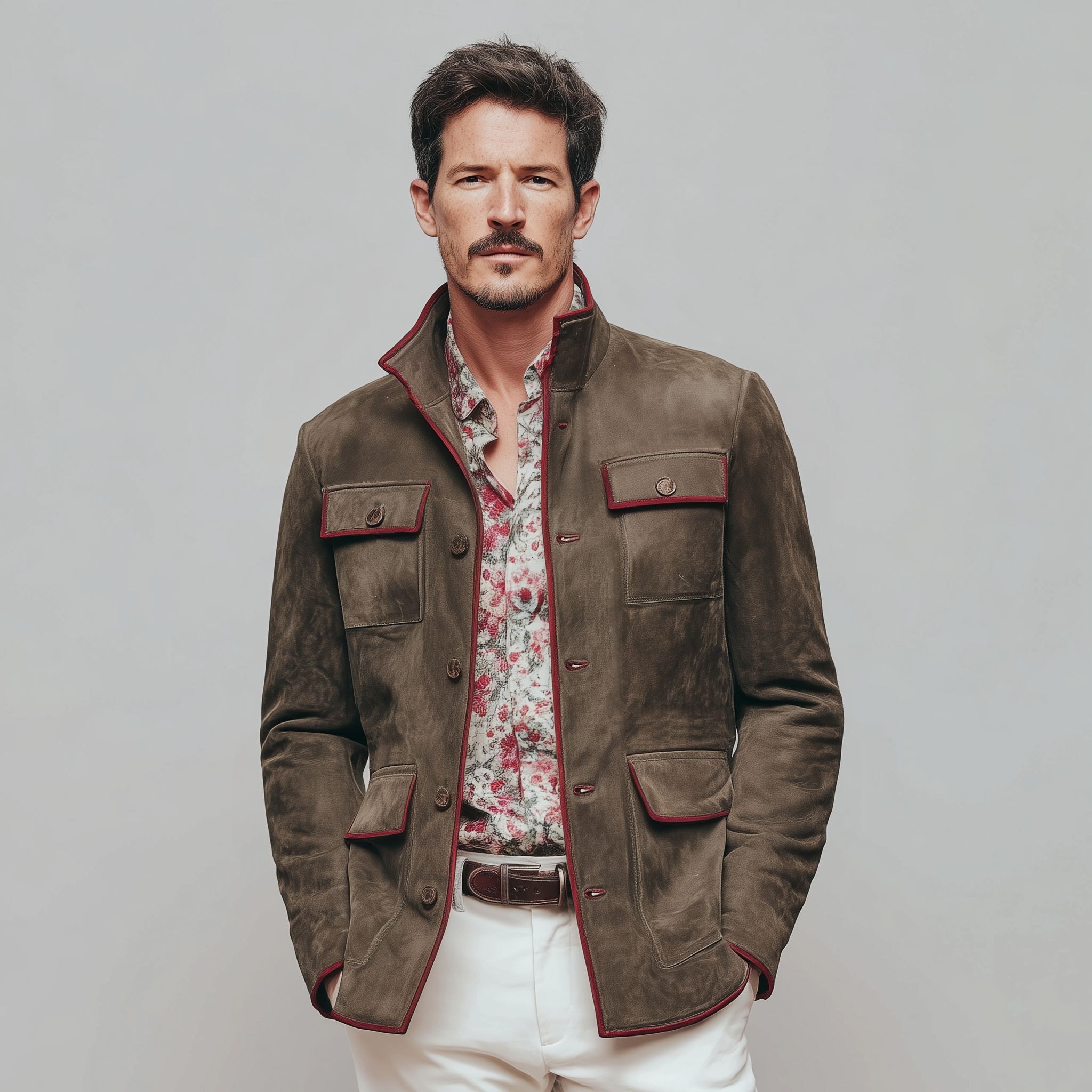 Men's Classic Casual Western Tough Style Multi-pocket Suede Jacket MTA0859I3K